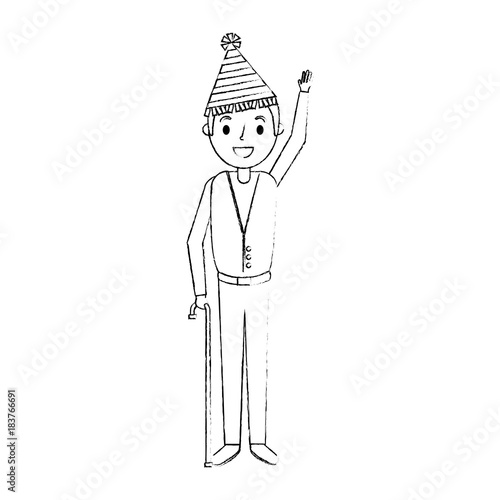 older man with party hat waving hand vector illustration