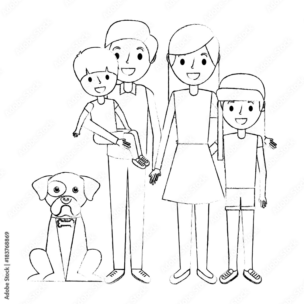 Happy family with love, drawing sketch. | CanStock