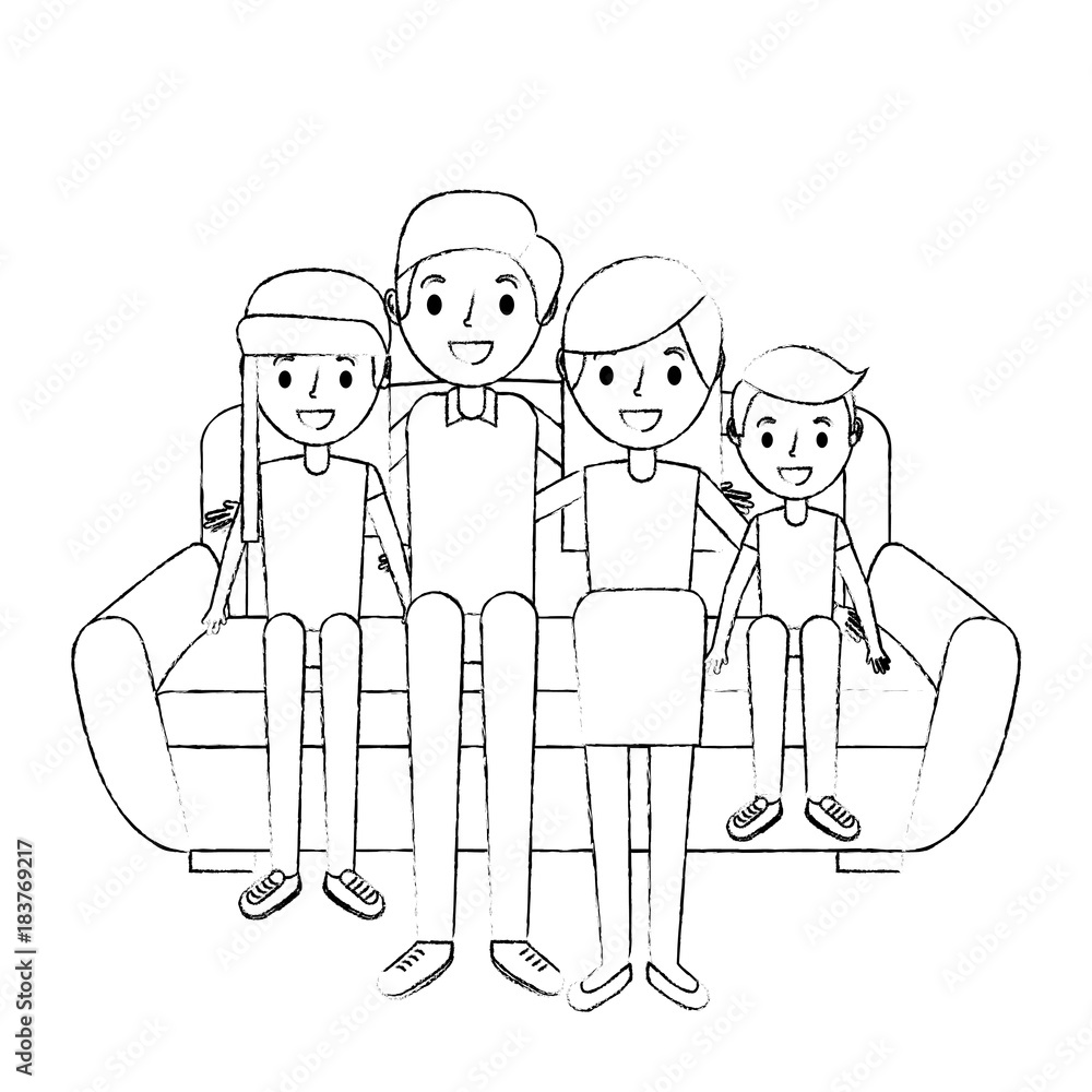 happy family sitting together in the sofa vector illustration sketch happy family sitting together in the sofa vector illustration sketch