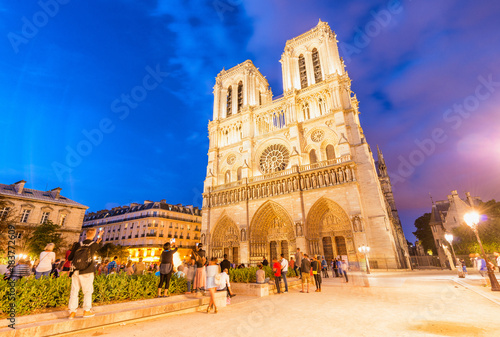 Amazing night colors of Notre Dame Cathedral, Paris - France