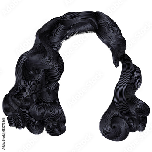 trendy woman short  hairs brunette black dark colors .fringe. fashion beauty retro style . realistic 3d .