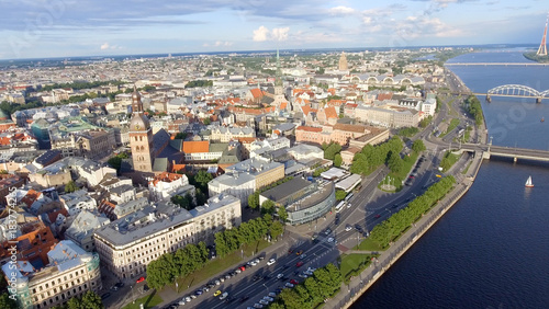Aerial view of Riga at summer sunset, Latvia