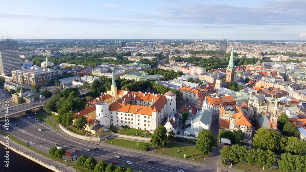 Aerial view of Riga at summer sunset, Latvia Aerial view of Riga at summer sunset, Latvia