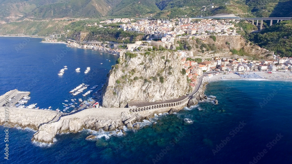 Aerial view of Scilla, Calbria coastline, Italy