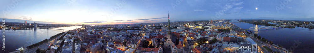 Fototapeta premium Riga at sunset, aerial panoramic view