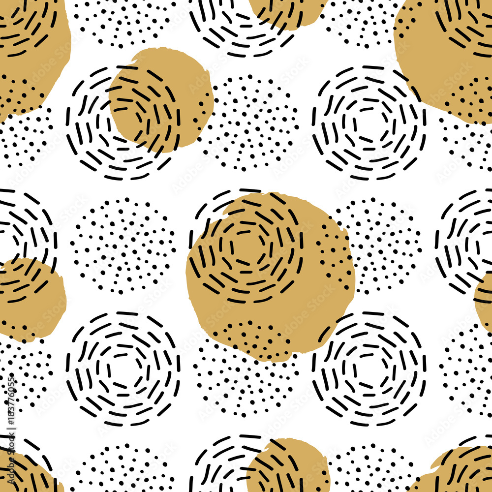 Vector seamless pattern with different round ink elements. Abstract trendy background with fireworks. Vector seamless pattern with different round ink elements. Abstract trendy background with fireworks.