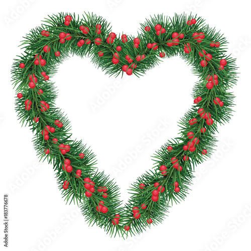  large Christmas fir wreath with red berries. Isolated. Vector illustration. Eps 10.