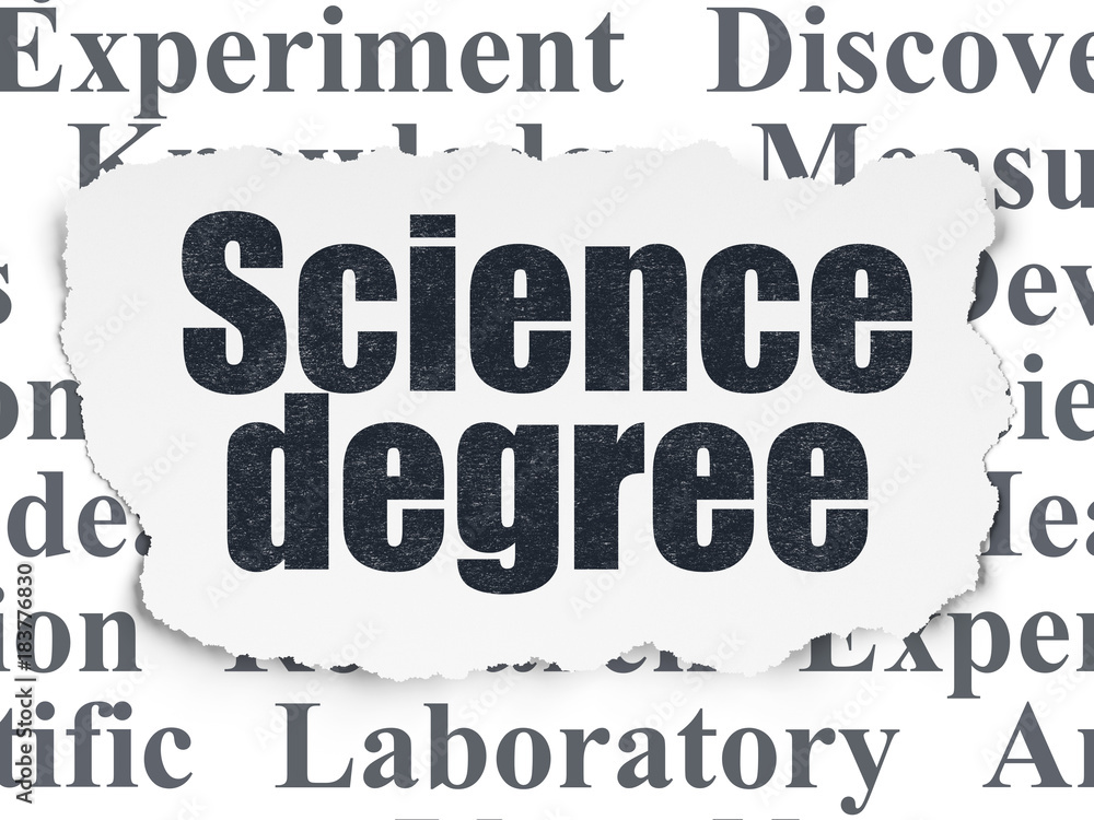 Science concept: Painted black text Science Degree on Torn Paper background with Tag Cloud Science concept: Painted black text Science Degree on Torn Paper background with Tag Cloud