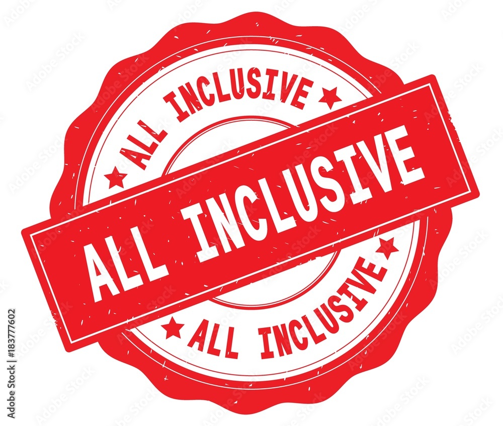 ALL INCLUSIVE text, written on red round badge. ALL INCLUSIVE text, written on red round badge.