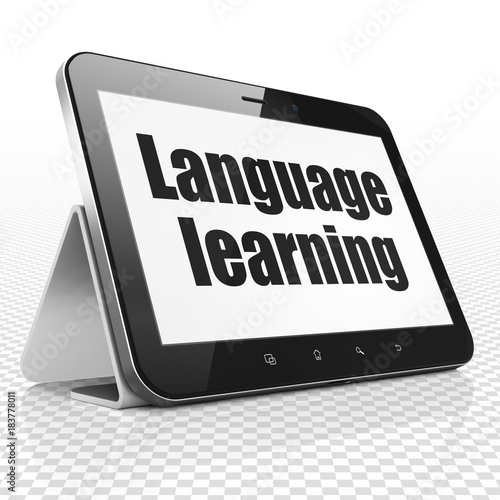 Learning concept: Tablet Computer with black text Language Learning on display, 3D rendering