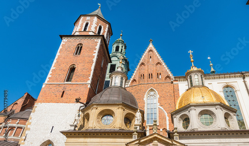 Wavel Cathedral exterior view on a sunny day, Krakow, Poland