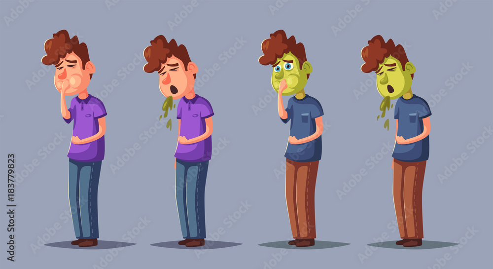 Unhappy person vomiting from food poisoning. Cartoon vector illustration  Stock Vector | Adobe Stock