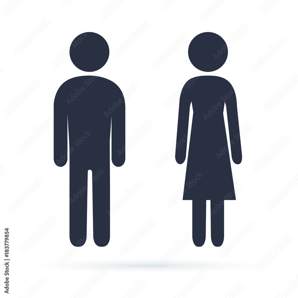 Man and Woman icons. Male and female bathroom signs, simple and modern rounded human figures. Man and Woman icons. Male and female bathroom signs, simple and modern rounded human figures.