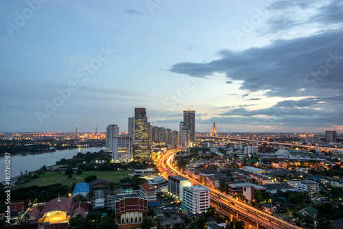 Bangkok City - Aerial view  Bangkok city urban downtown skyline of Thailand   Cityscape Thailand