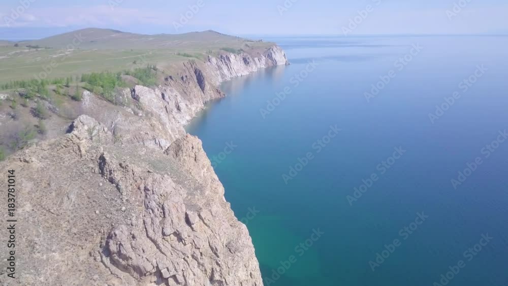 ProRes. Baikal lake shore and rocks from aerial view. Landscape. ProRes. Baikal lake shore and rocks from aerial view. Landscape.