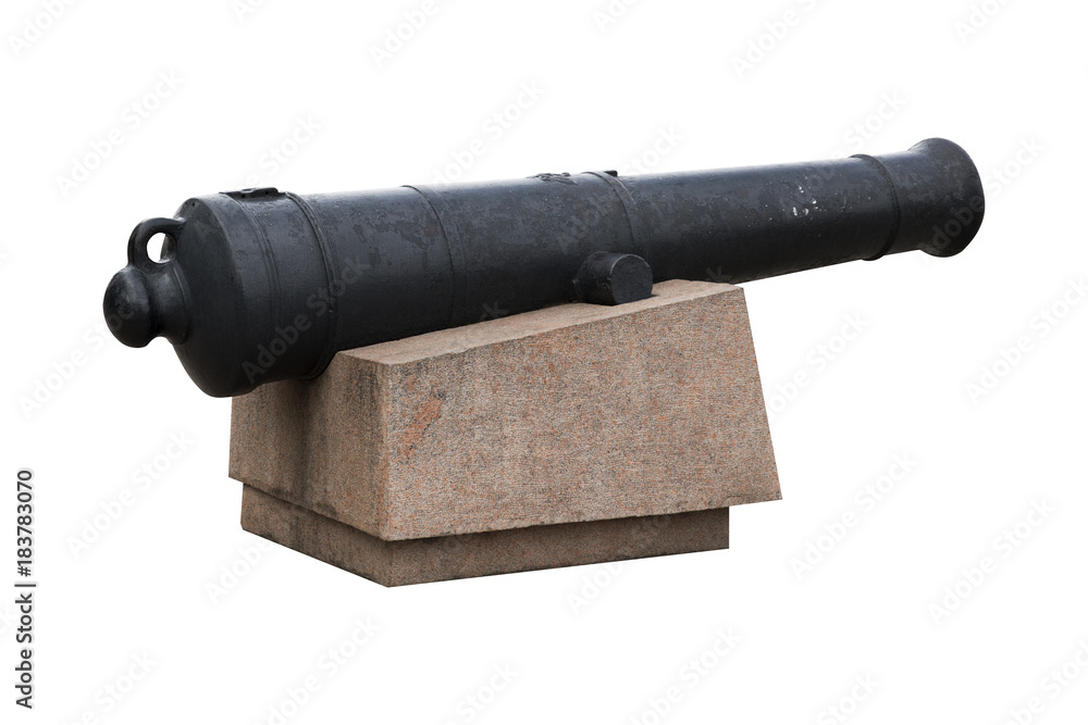 Obraz premium old black cast iron cannon on marble pedestal