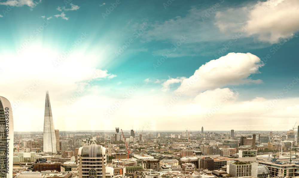 Aerial panoramic sunset view of London, Southern Side Aerial panoramic sunset view of London, Southern Side