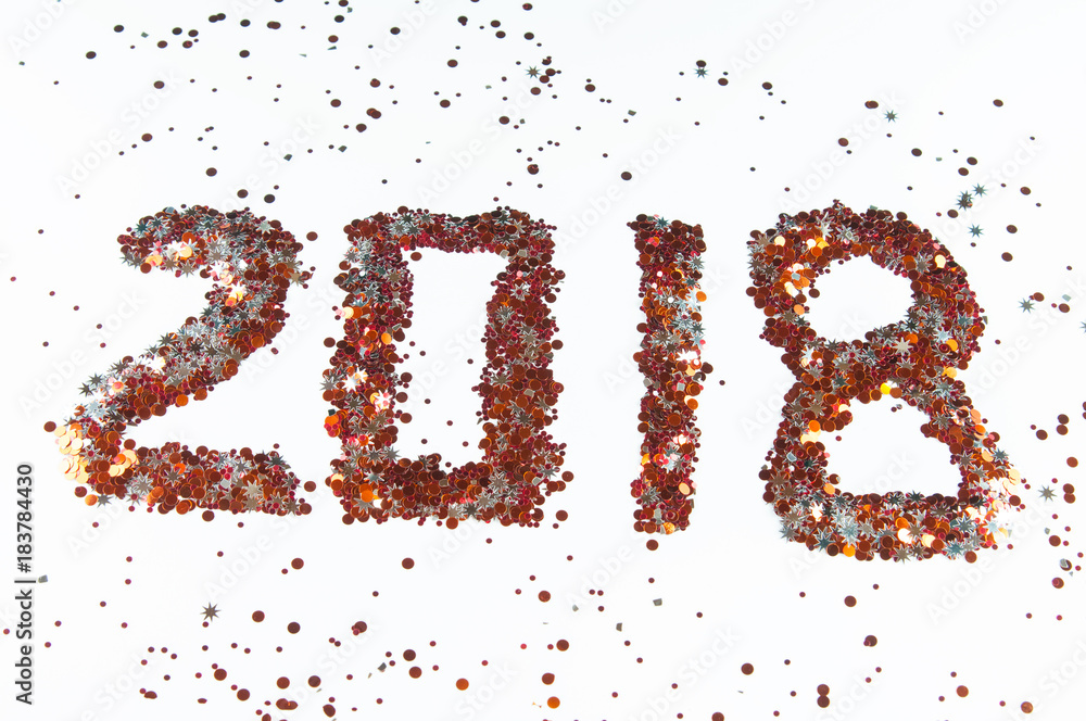 2018 on a white background with confetti 2018 on a white background with confetti