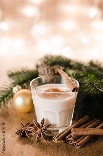 Traditional Eggnog Cocktail for Christmas Eve.