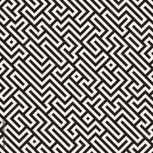 Irregular Tangled Lines. Abstract Geometric Background Design. Vector Seamless Black and White Chaotic Pattern...