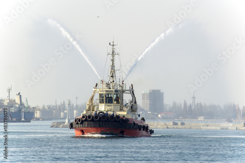 the tug operates in the port