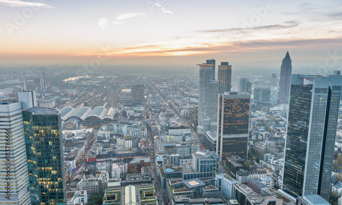 Aerial night view of Frankfurt skyline, Germany