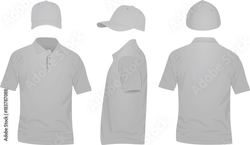 Grey polo t shirt and baseball cap. vector illustration
