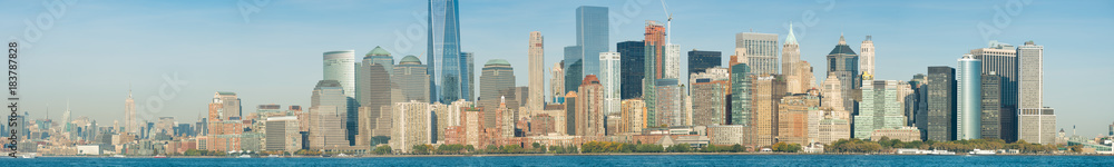Wonderful panoramic view of New York skyscrapers on a sunny day