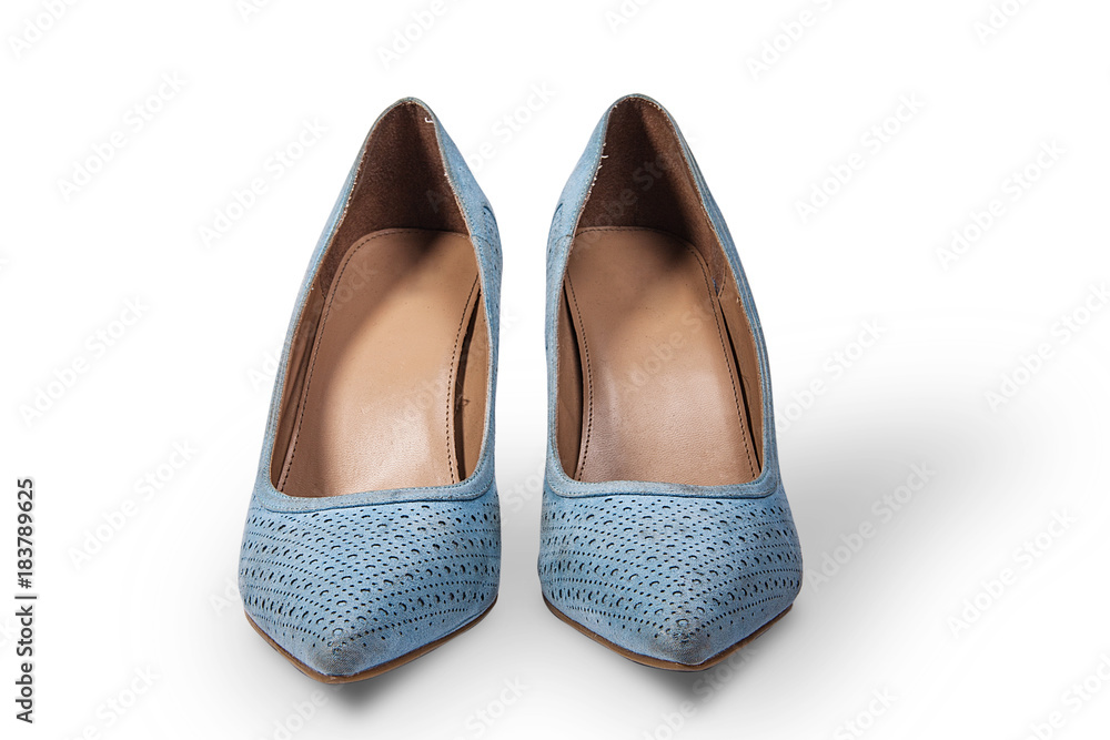 blue shoes with stilettos on white blue shoes with stilettos on white