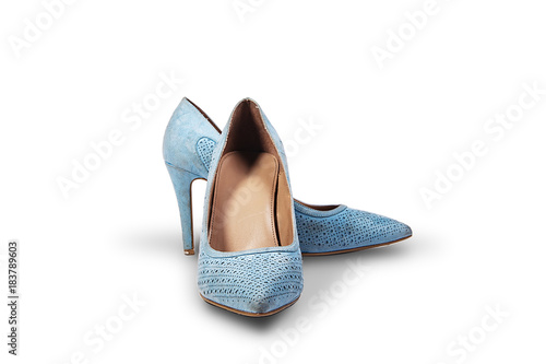 blue shoes with stilettos on white