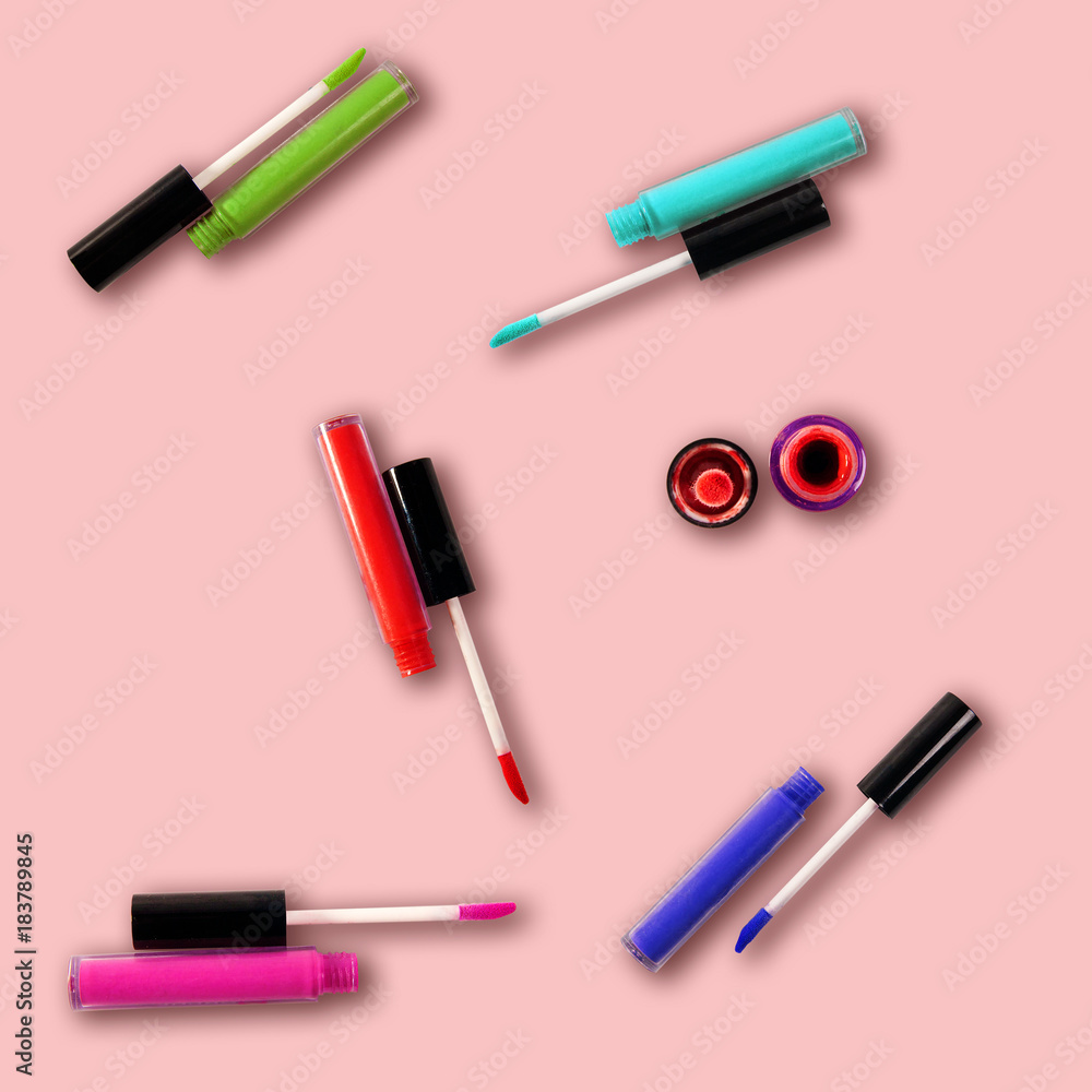 lipstick on a pink background top view lipstick on a pink background top view