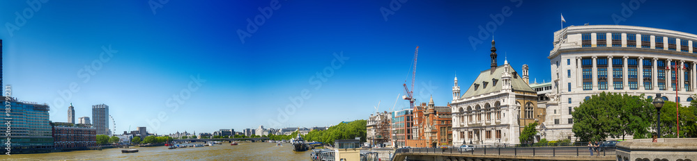 LONDON - MAY 2013: City skyline from Blackfriars Bridge. London attracts 30 million people worldwide annually