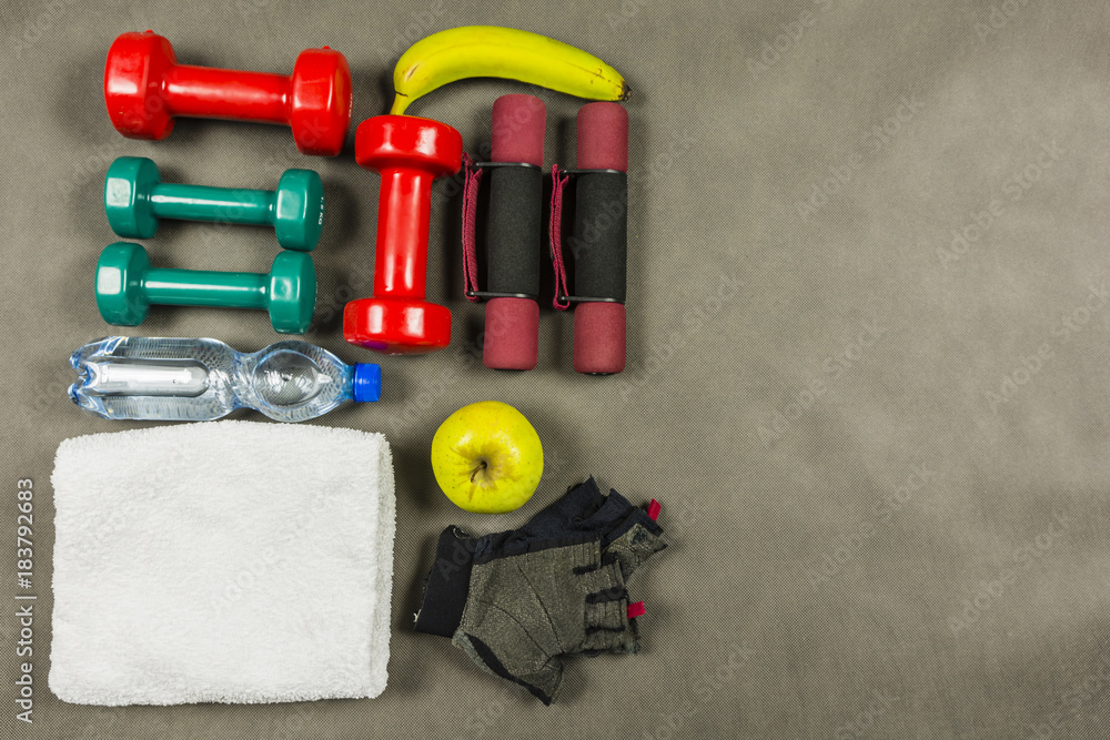 A set of accessories for an active and healthy lifestyle. A set of accessories for an active and healthy lifestyle.
