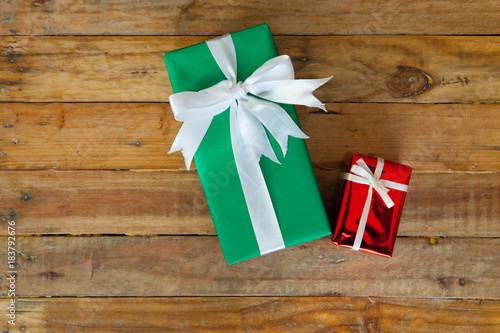 gift boxes on wooden background with copy space