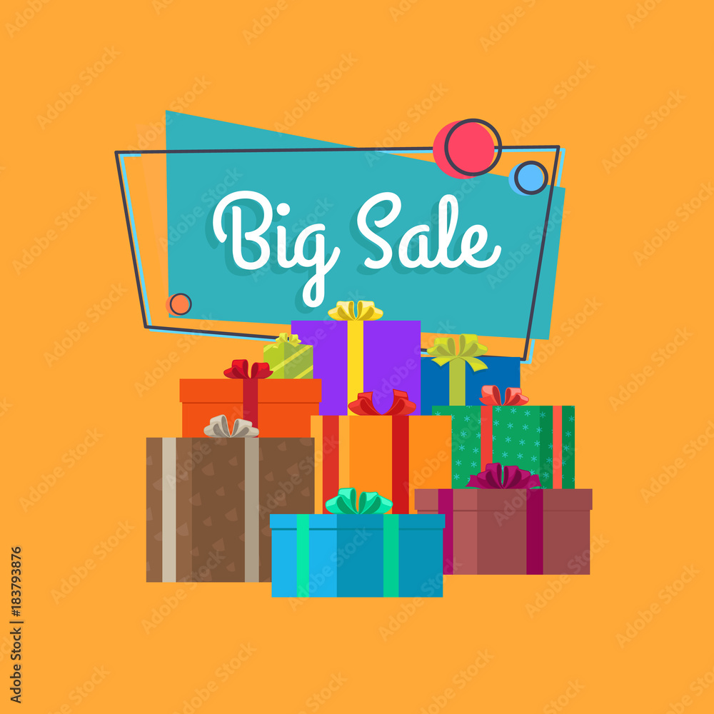 Big Sale Inscription in Square Bubble and Presents Big Sale Inscription in Square Bubble and Presents