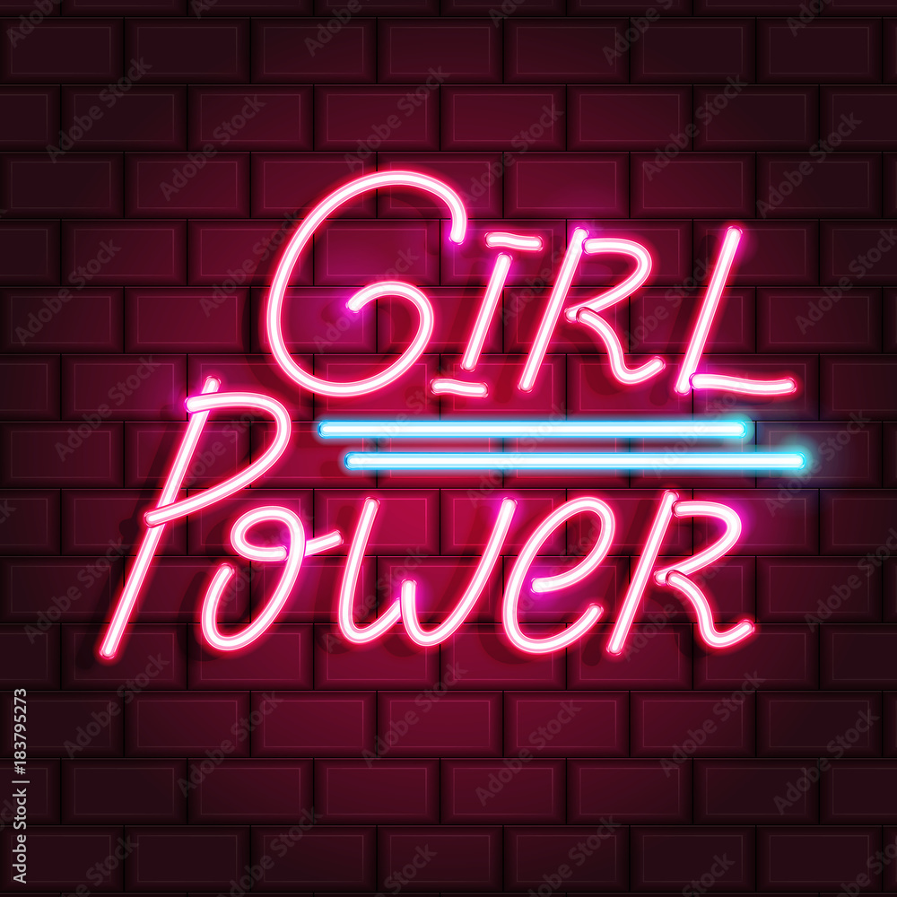 Girl Power neon text. Neon sign, bright signboard, light banner. Vector icons Girl Power neon text. Neon sign, bright signboard, light banner. Vector icons