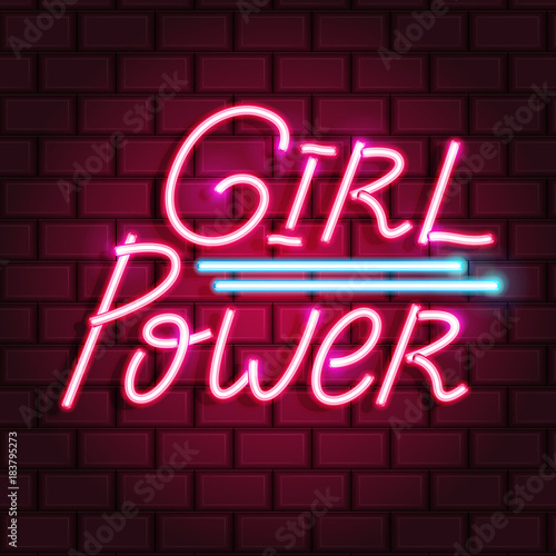 Girl Power neon text. Neon sign  bright signboard  light banner. Vector icons