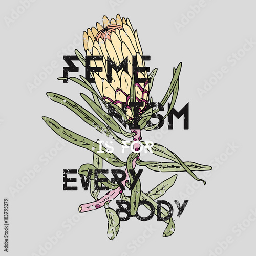 Girl power, femenism every boby. Flower.Rock and roll girl patch. Typography graphic print, fashion drawing for t-shirts .Vector stickers,print, patches vintage