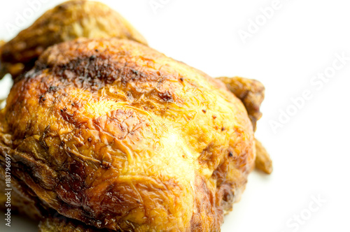Closeup macro of breast of whole roasted chicken