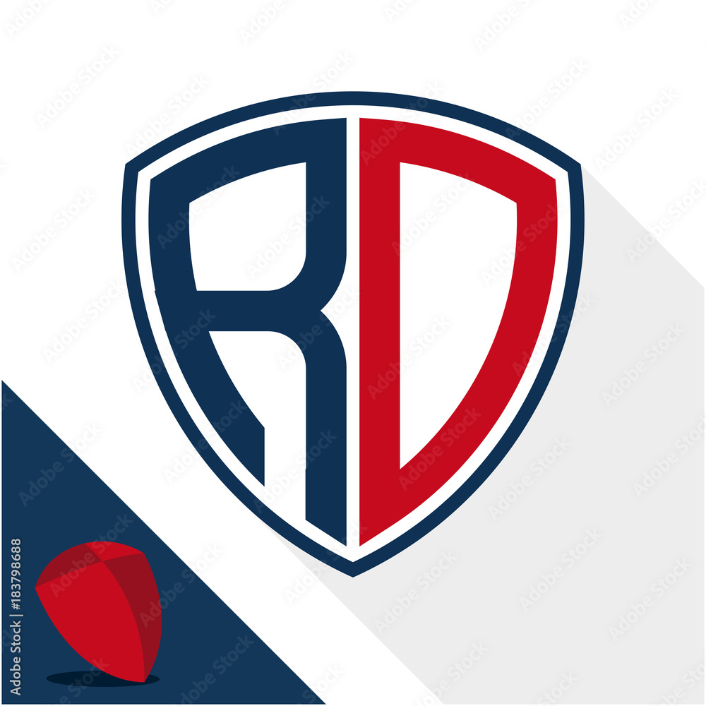 Icon logo / shield badge with a combination of R & D initials Icon logo / shield badge with a combination of R & D initials