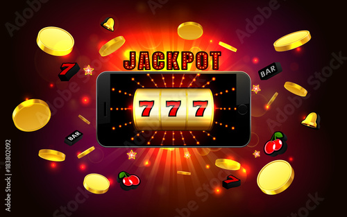jackpot lucky wins golden slot machine casino on mobile phone with light background