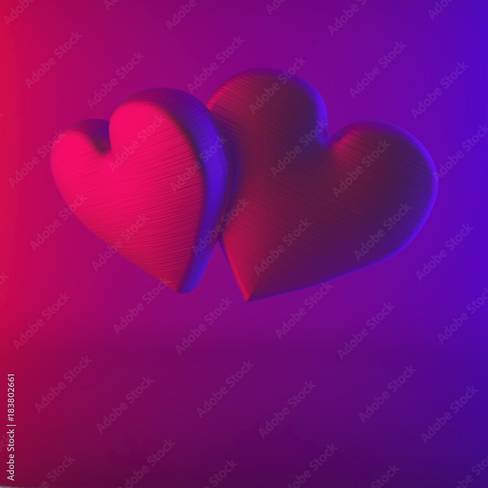 3D render of red and blue hearts - greetings card for Valentines day