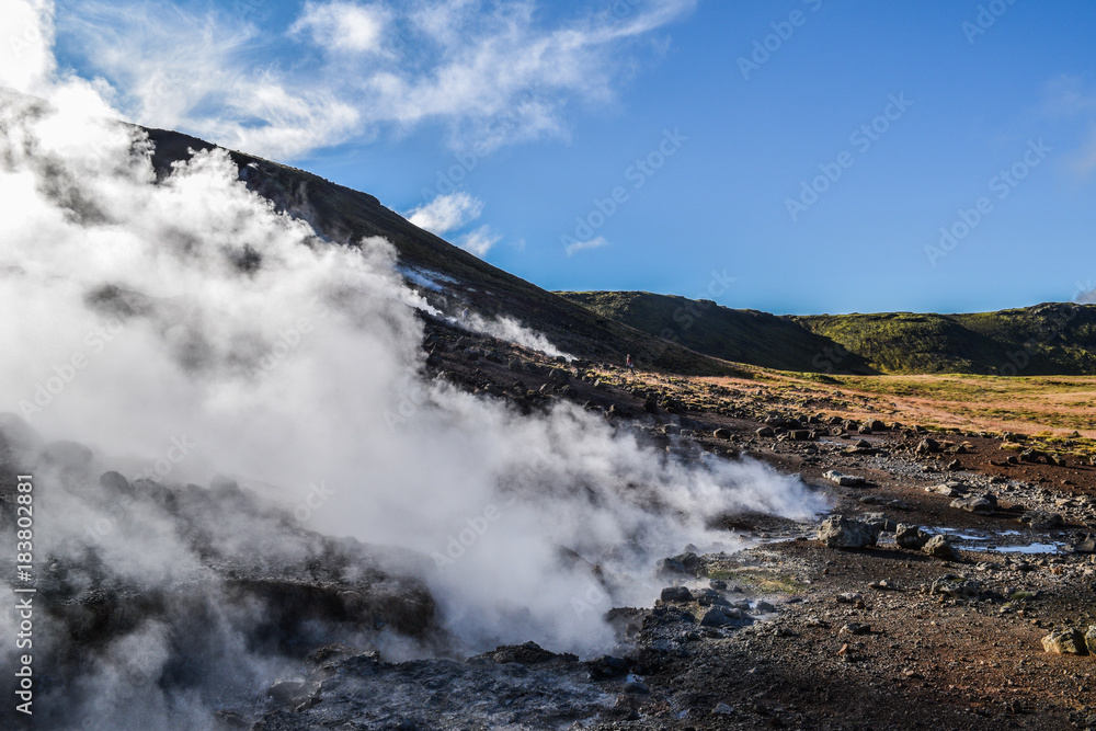 Boiling geothermal hot springs in Iceland