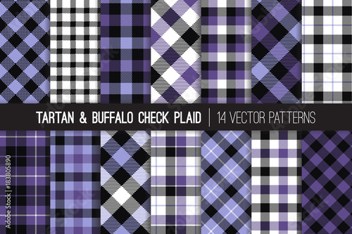 Ultra Violet and Blue Tartan and Buffalo Check Plaid Vector Patterns. Purple Flannel Shirt Textures. Hipster Fashion. Checkered Background. Pattern Tile Swatches Included. 2018 Color of the Year.