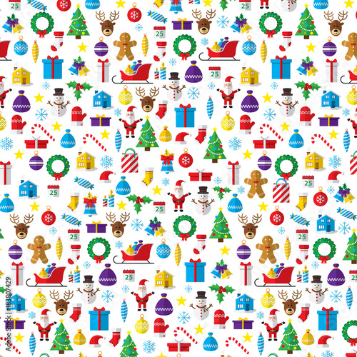 Christmas pattern composed of new year icons and symbols.