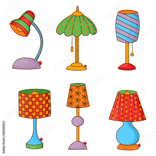 Table lamps doodle vector icons set