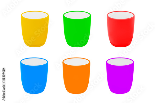 Plastic cups in a vector on a white background.The glasses are multicolored in the vector.