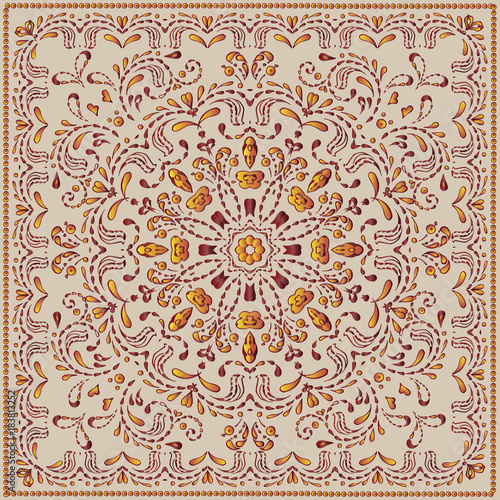 Ethnic pattern or bandana print in indian style. Indian floral paisley medallion pattern. Ethnic Mandala ornament. Can be used for textile, greeting card.