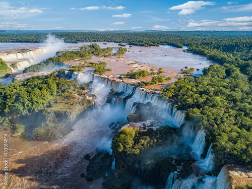 Aerial view of the Iguazu Falls. View over the Garganta del Diablo the Devil's Throat.