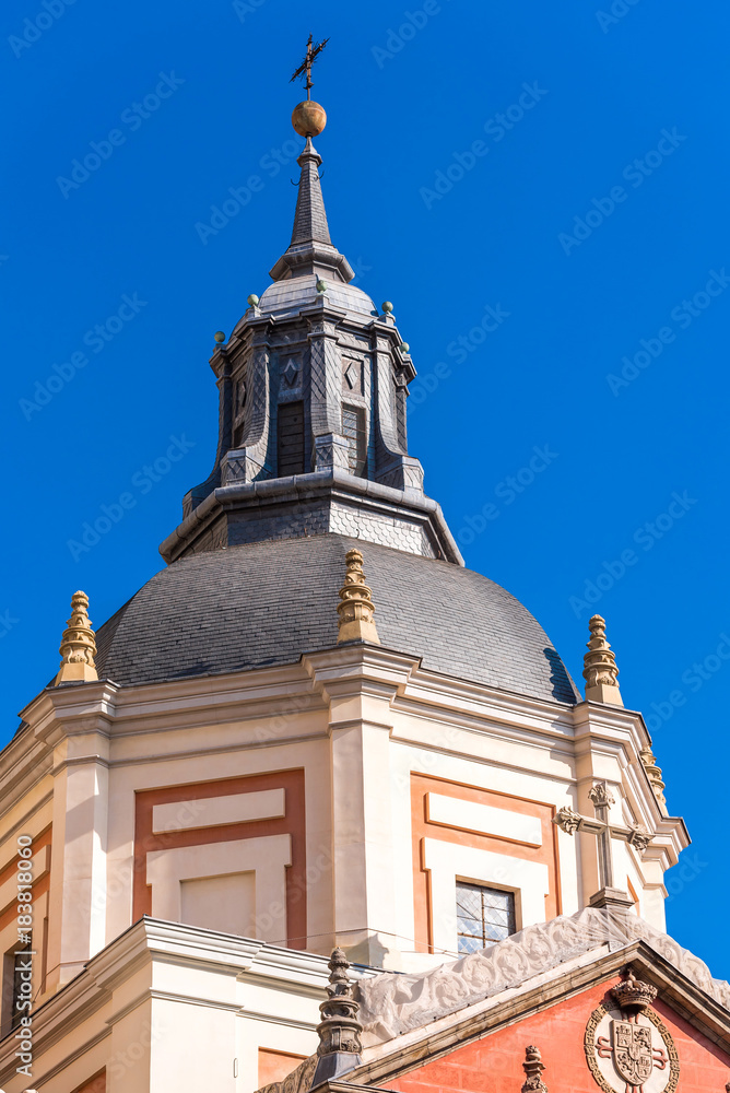 View of Church of las Calatravas, Madrid, Spain. Copy space for text. Vertical. View of Church of las Calatravas, Madrid, Spain. Copy space for text. Vertical.